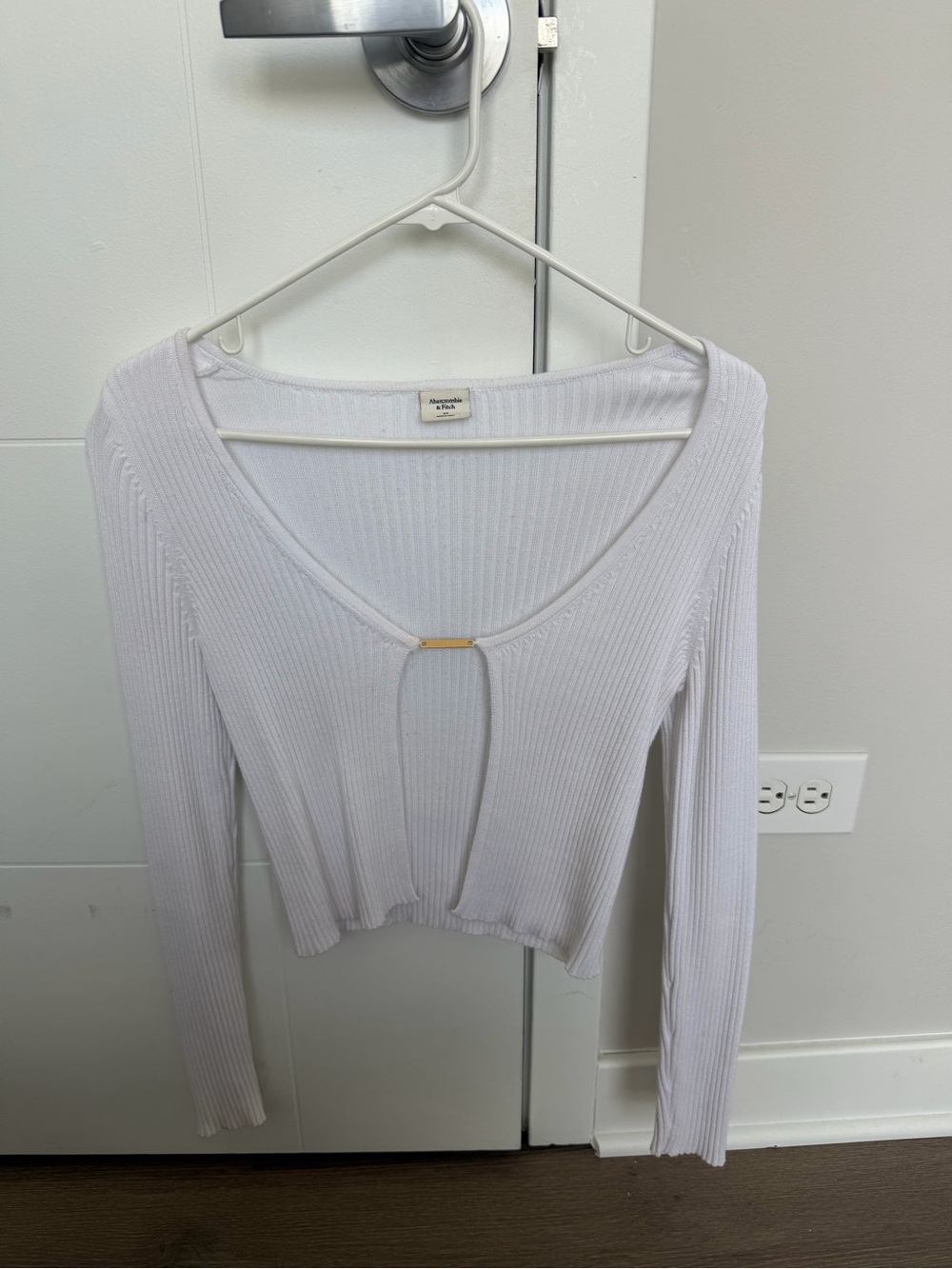 Abercrombie White Ribbed Long-Sleeve Tie-Front Top